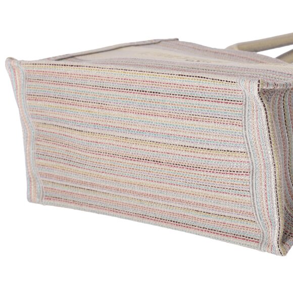 Christian Dior Medium Book Tote Canvas Embroidered Stripes Beige Multicolor - Picture 6 of 9